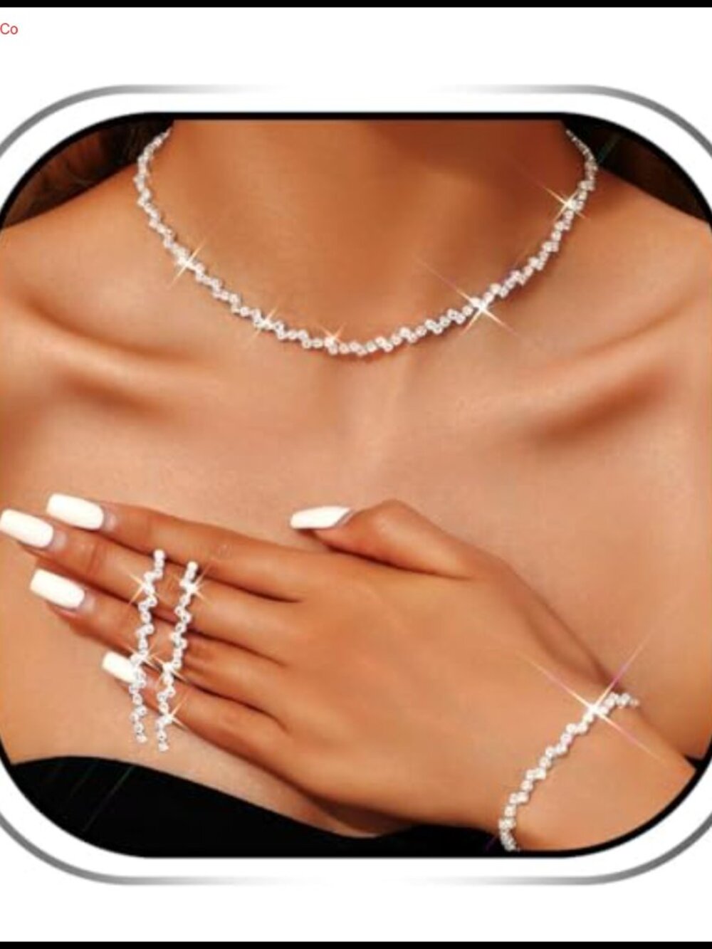 Rhinestone Tennis Chain Choker Necklace Earrings Bracelet Jewelry Set